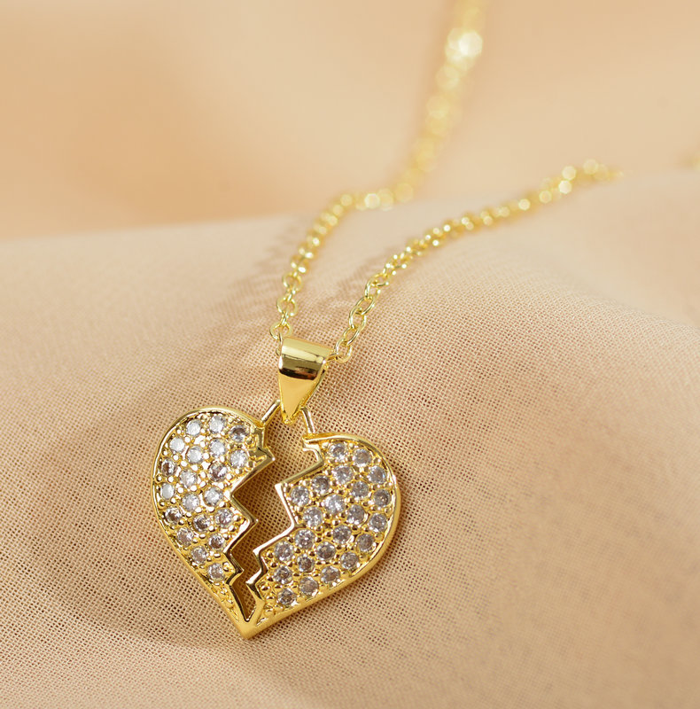 Romantic Heart Shape Copper Plating Inlay Zircon Pendant Necklace 1 Piece