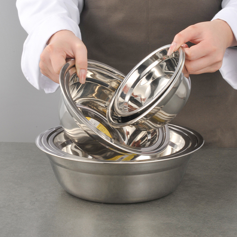 Tazón de acero inoxidable superventas en TikTok al por mayor, tazón multiusos para sopa de uso doméstico, tazón engrosado y profundo, tazón para lavar verduras en la cocina, tazón para batir huevos.