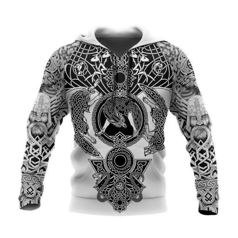 Personalidad de otoño e invierno suéter 3D transfronterizo popular para hombre con estampado de animales fresco calle vikingos serie sudadera con capucha