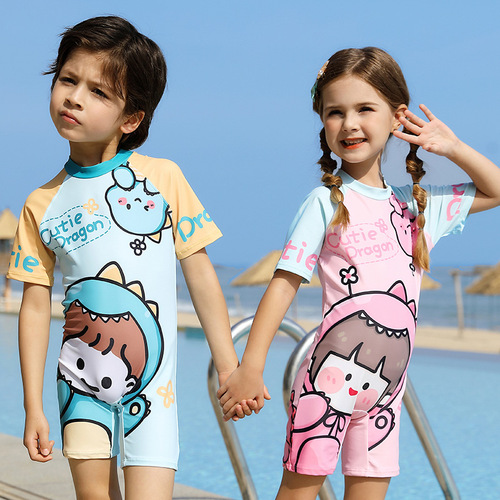 Children's swimwear for boys and girls, summer one-piece flat-bottom sun protection, for young children and middle children, 2024 new style swimwear for boys and girls