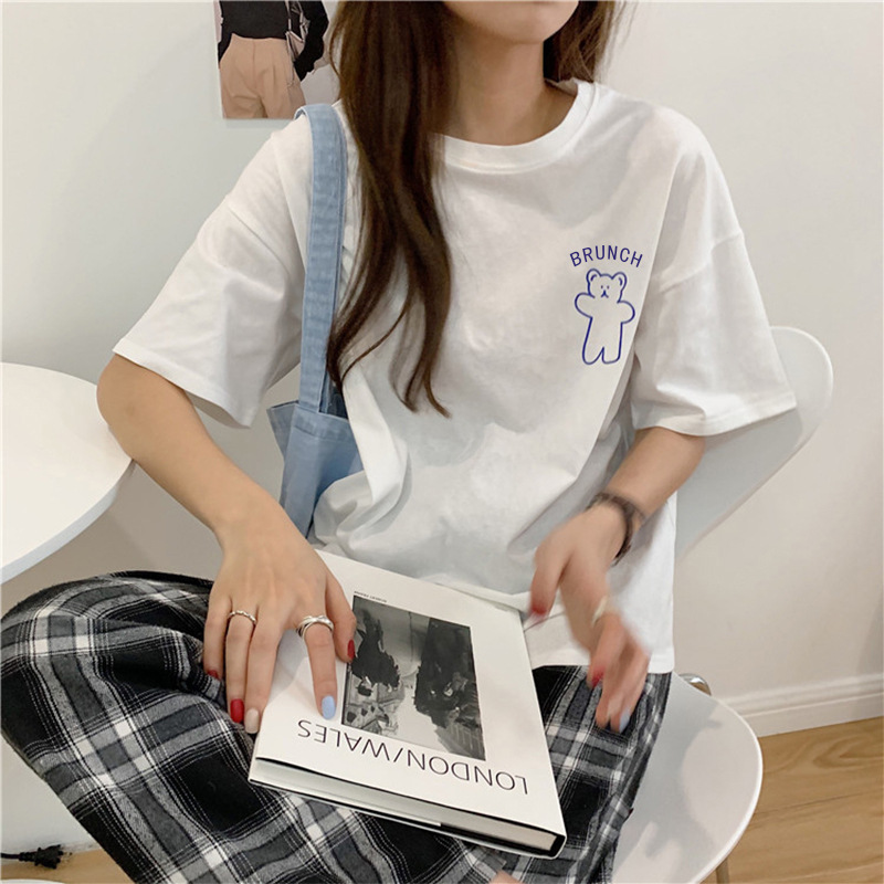Camiseta de manga corta estilo 2026, blusa holgada con cuello redondo para mujer, ropa blanca elegante para mujer, sencilla y a la moda. image 4