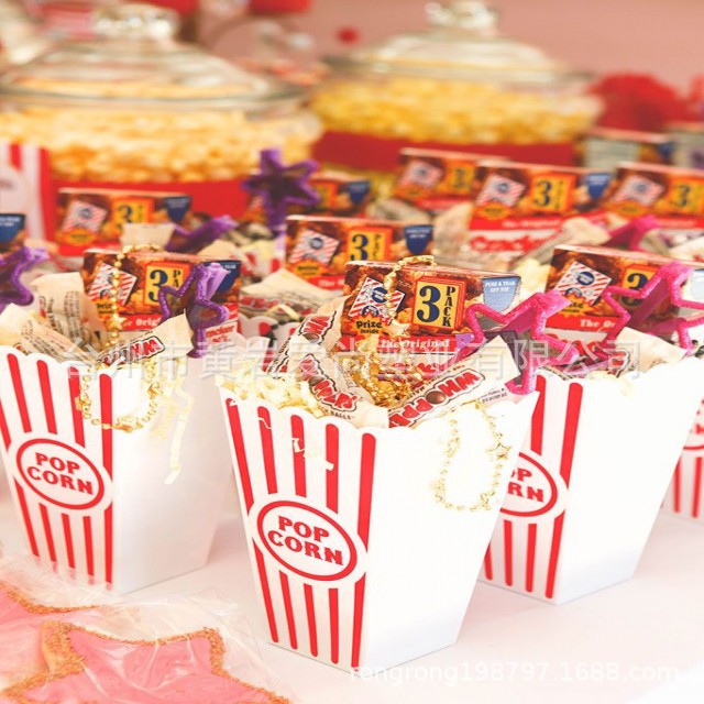 BSCI批发塑料方形印花爆米花桶带提手1.7升3升6升糖果食品包装桶