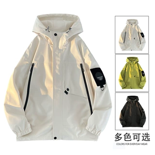 户外登山冲锋衣外套男春秋季潮牌连帽夹克男士日系工装休闲上衣服