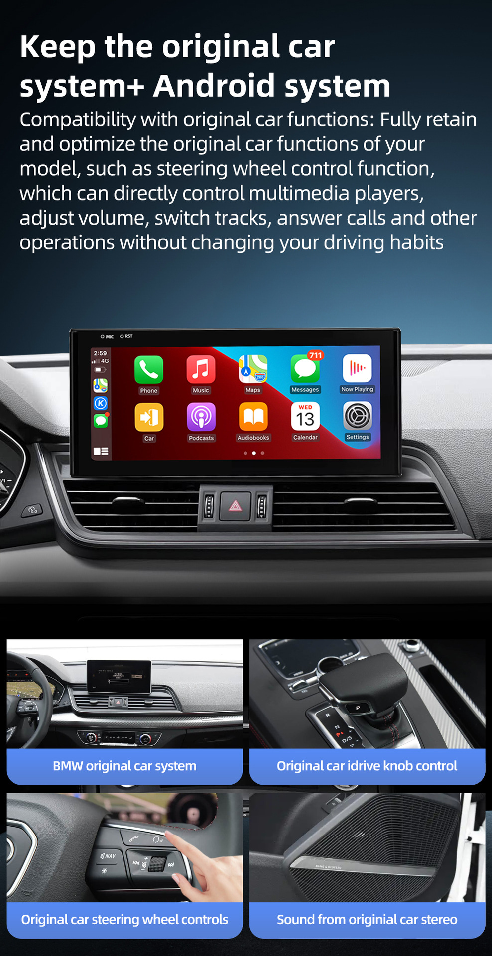 Large screen central control car navigation system compatible with Audi Q5L FY 2018-2021, Android wireless Carplay