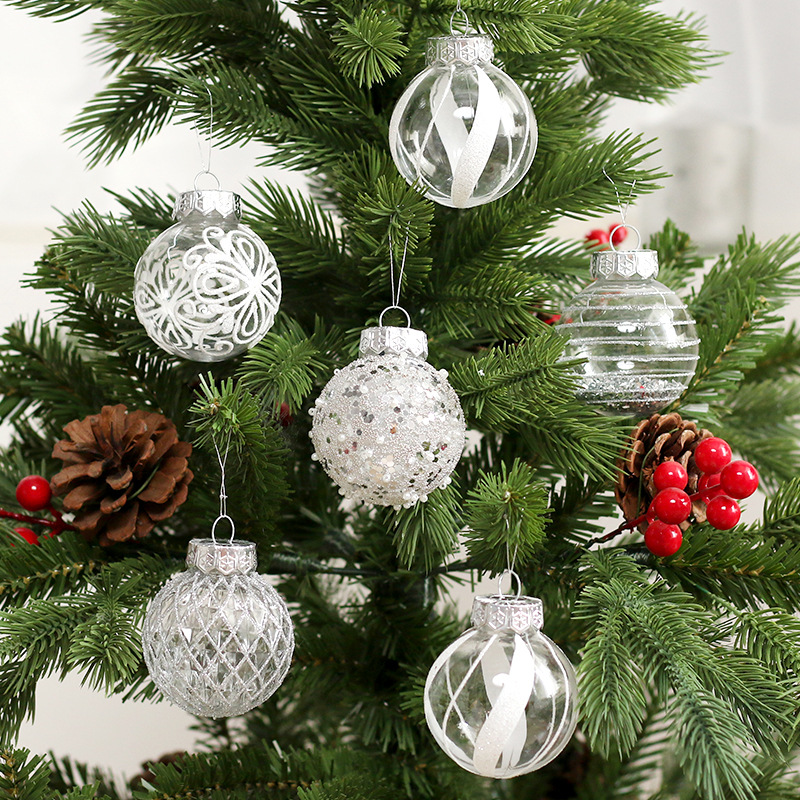 Transfronterizo nuevas decoraciones de Navidad blanco de plata boutique PET pintado BOLA DE Navidad traje de bola decorativa del árbol de Navidad