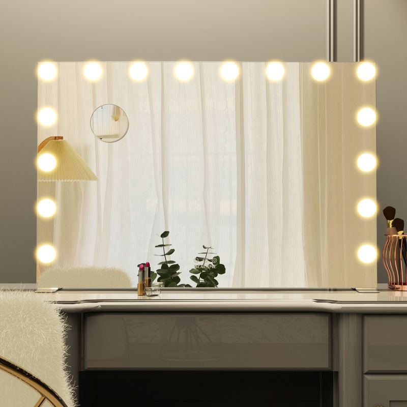 BEAUTME 大型デスクトップ化粧鏡 LED デスクトップ壁掛けミラーモダンシンプルな電球インターネット有名人フィルインミラーライト付き|undefined