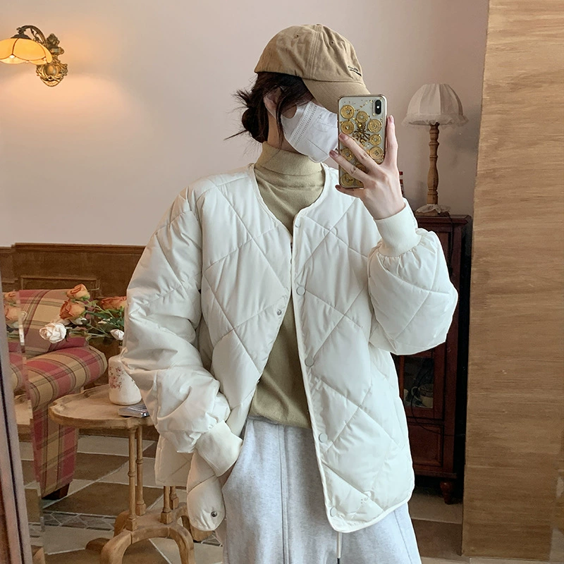 Настоящий выстрел Южная Корея новая одежда с хлопковой подкладкой Свободная Студенческая нишевая Дизайнерская куртка с ромбовидным пледом Пальто Куртка с хлопковой подкладкой