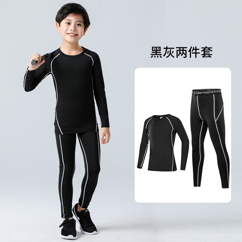 블랙 앤 그레이 고탄성 투피스 세트
