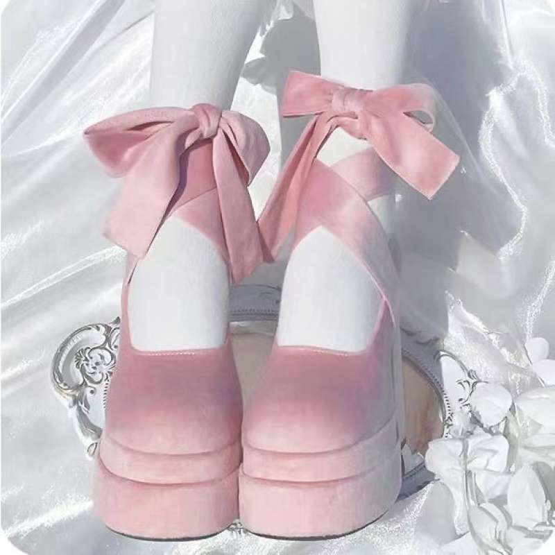 High-Heeled Mary Jane Shoes Spring & Fall 2025 New Pink French Wedding Shoes Retro Thick Heel Thick Sole Heightening Mary Jane Shoes