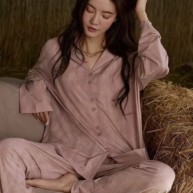 Pajamas for Women with Breast Pads, Autumn and Winter Soft Long-Sleeved New Texture Rendering, Wearable Cardigans, Women's Home Clothes