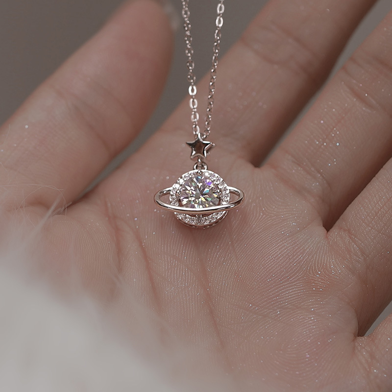 s925 sterling silver planet necklace female French senior designer new jewelry cross-border diamond 1 karat pendant s925 sterling silver planet necklace female French senior designer new jewelry cross-border diamond 1 karat pendant