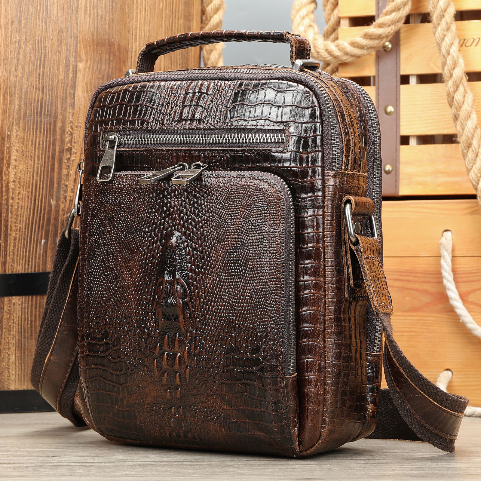 Malunte genuine leather shoulder messenger bag retro mad horse leather shoulder bag multi-functional cross-border cowhide messenger bag_ipsvogv.com