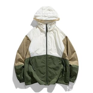 Summer Sun Protection Clothing for Men, Ice Silk Thin Sun Protection Clothing, Anti-Uv Contrast Color Skin Clothing, Women's Color Matching Jacket, Trendy
