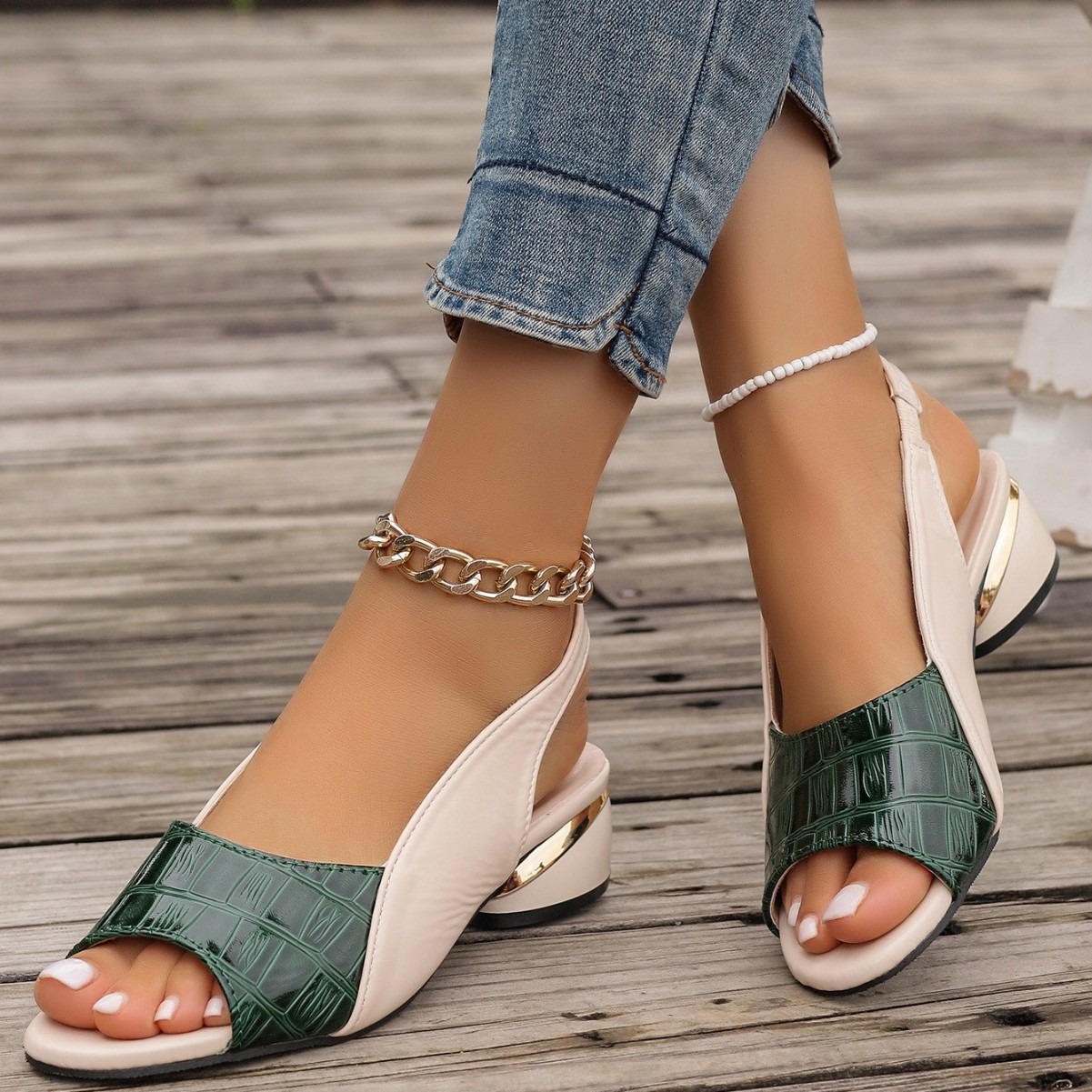 Women's Mid-heel Chunky Heel 2025 Summer New Soft Leather Sandals For Outdoor Wear European And American Cross-border_vogvips.com