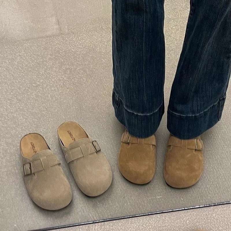 2025新款欧货踩屎感软皮勃肯鞋厚底软皮软底低帮女勃肯拖鞋潮|undefined