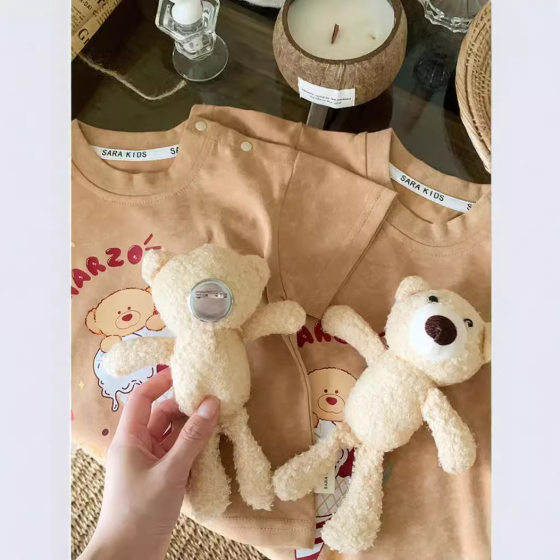 Foreign-style parent-child outfit for a family of three or four short-sleeved 2024 new summer mother and child mother and daughter detachable bear parent-child outfit tide