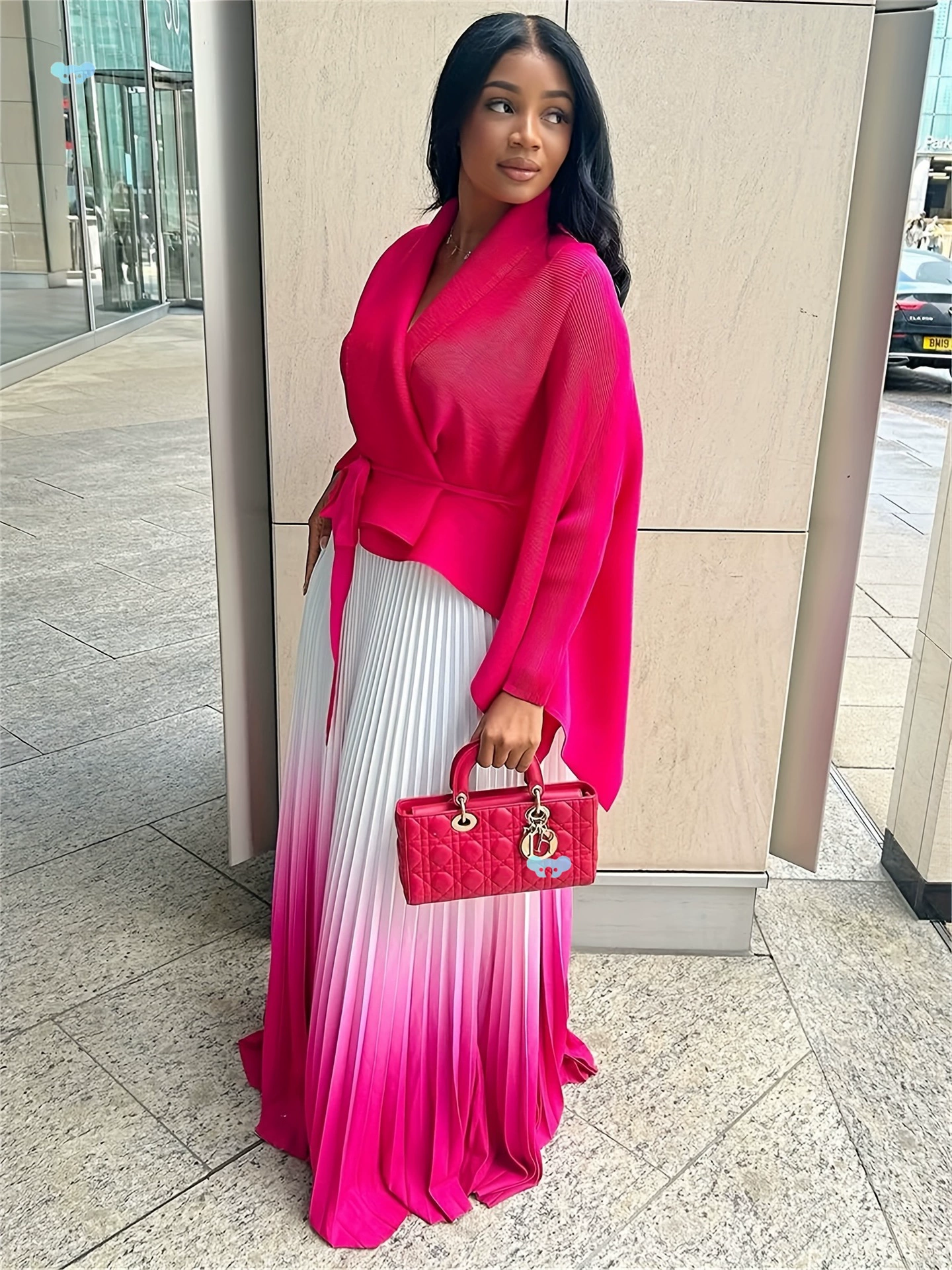 Женский элегантный комплект из двух предметов с эффектом омбре: шаль с рукавами «летучая мышь»