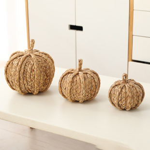 Factory in stock Christmas hand-woven pumpkin ball straw home living room decorative hemp pattern pumpkin ornaments