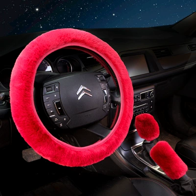 Steering wheel cover plush steering wheel cover - big-red-three-piece-set-38cm