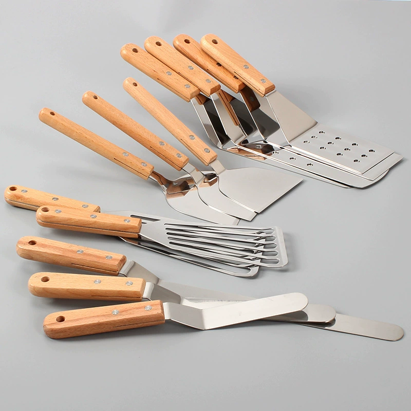 Amazon Boom Wood Hands Stainless Steel Stainless Steel Discovery Powder Flat -Platform Tie Boiler Pancake Fruit Grabbing Tool