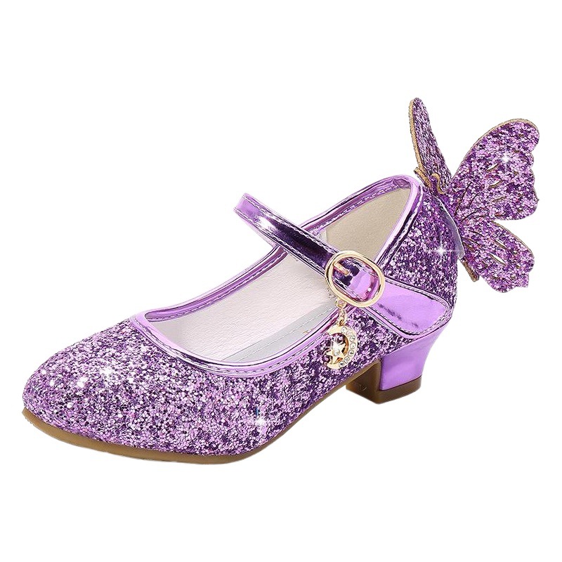 Zapatos de cuero para niñas Otoño 2023 nuevos zapatos de princesa para niños con lentejuelas pequeños zapatos de tacón alto estilo coreano zapatos de una sola capa zapatos de rendimiento comercio exterior