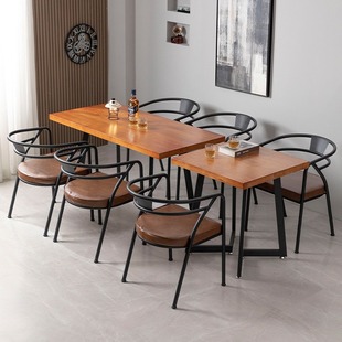 Milk Tea Shop Table and Chair Combination Barbecue Catering Furniture Retro Cafe Bar Industrial Style Commercial Solid Wood