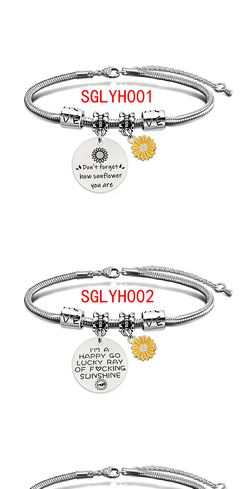 39g Weight 201 Stainless Steel Pendant Material Bracelets Classification 201 Stainless Steel Chain Material Simple Style Sunflower Letter 201 Stainless Steel Snake Chain Bracelets In Bulk