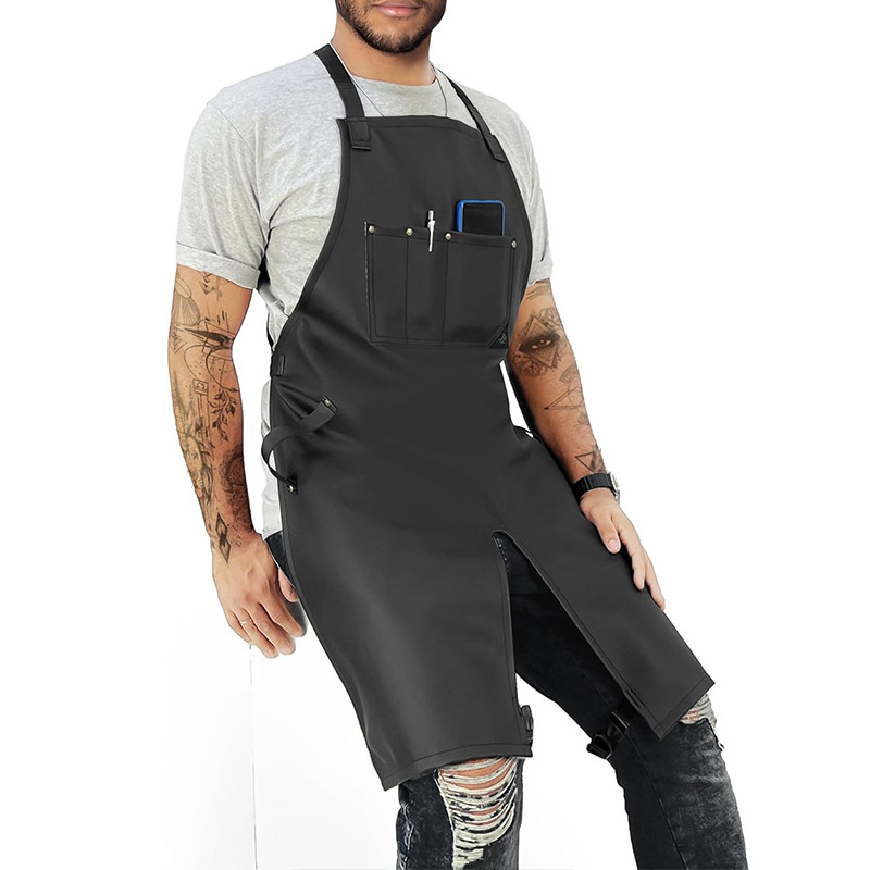 Transfronterizo Amazon impermeable delantal logotipo personalizado corte de pelo barbero ropa de trabajo dobladillo abierto PU delantal al por mayor