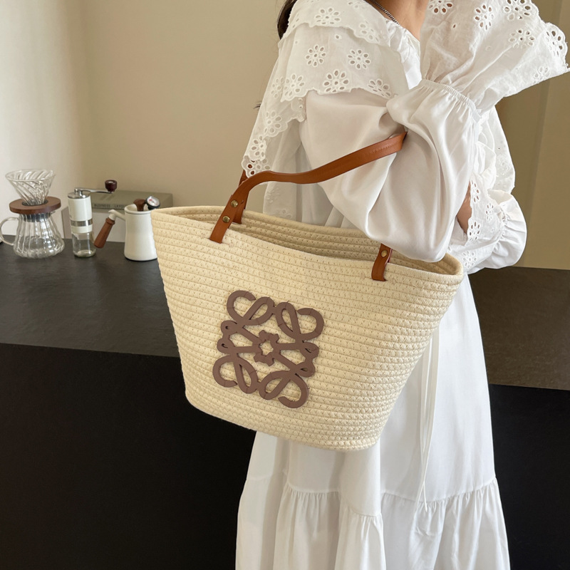 Large Capacity Casual Woven Handbag - New Cross-Border Vacation Beach Bag, Fashionable Shoulder Tote Bag For Women - Thumbnail 3