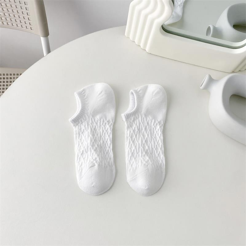 Color crema boca baja calcetines de tobillo invisibles calcetines de algodón de color sólido de las mujeres calcetines de caramelo de malla ins moda verano calcetines transpirables
