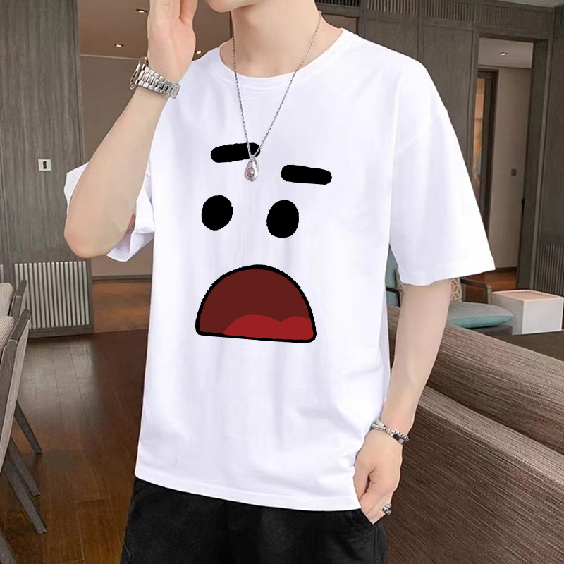 Moda estilo coreano corto moda negro hielo seda manga corta Camiseta cuello redondo Camiseta para hombres y mujeres