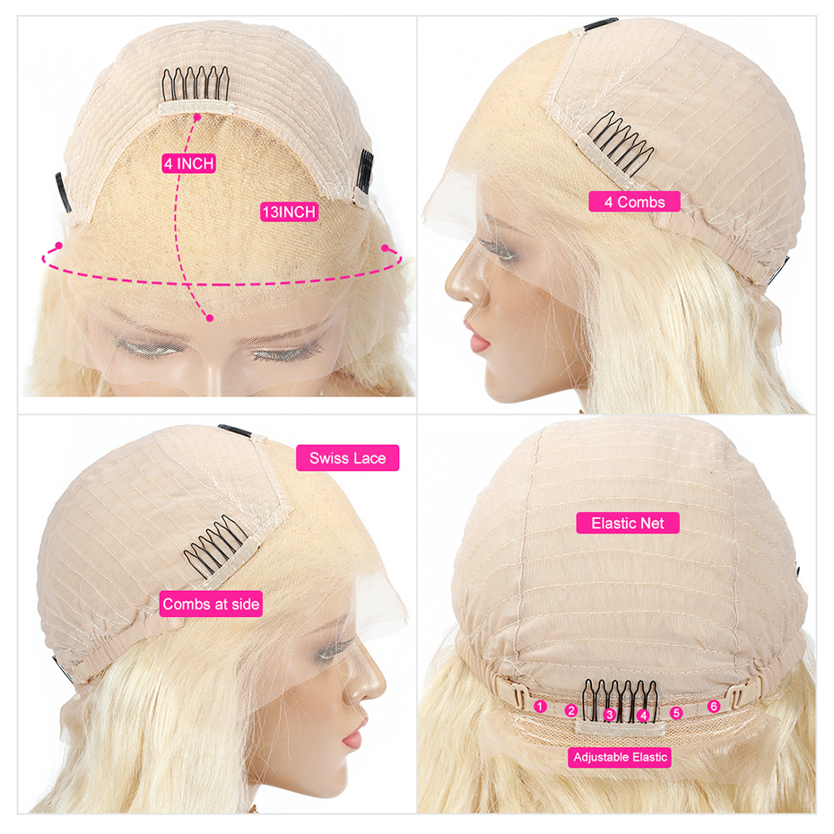 Peluca llena del pelo humano real de oro blanco Peluca recta rubia del cordón del pelo humano 613 #