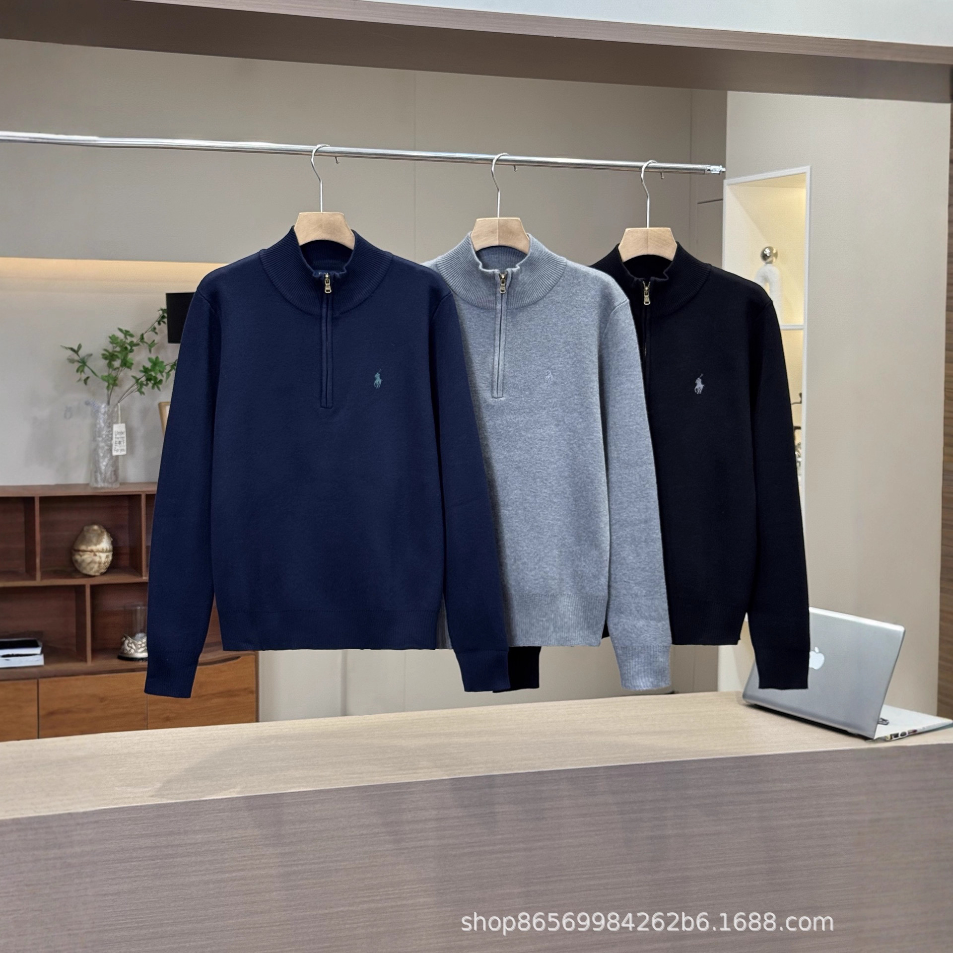 Original High-Quality Ralph@Ralph 25Ss Pony Logo Embroidered Half-Zip Stand-Up Collar Knitwear for Men and Women