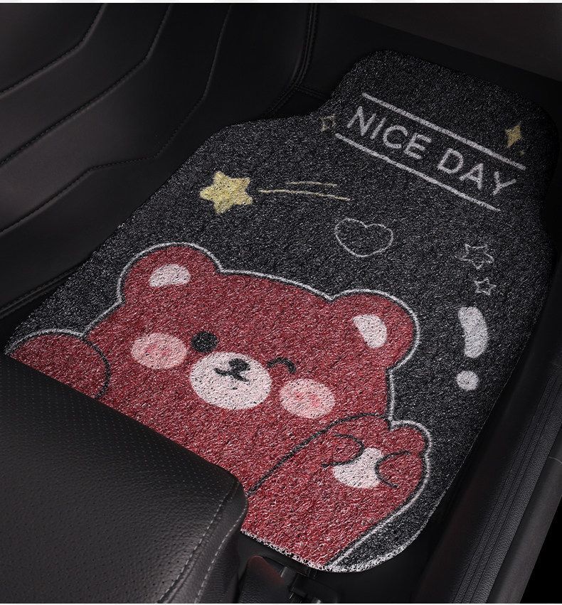 Universal Wire Loop Car Floor Mat, Cartoon Cute Design, Dust-Removing, Easy to Maintain, Wear-Resistant, Dirt-Resistant, Single-Piece Carpet for the Car Interior