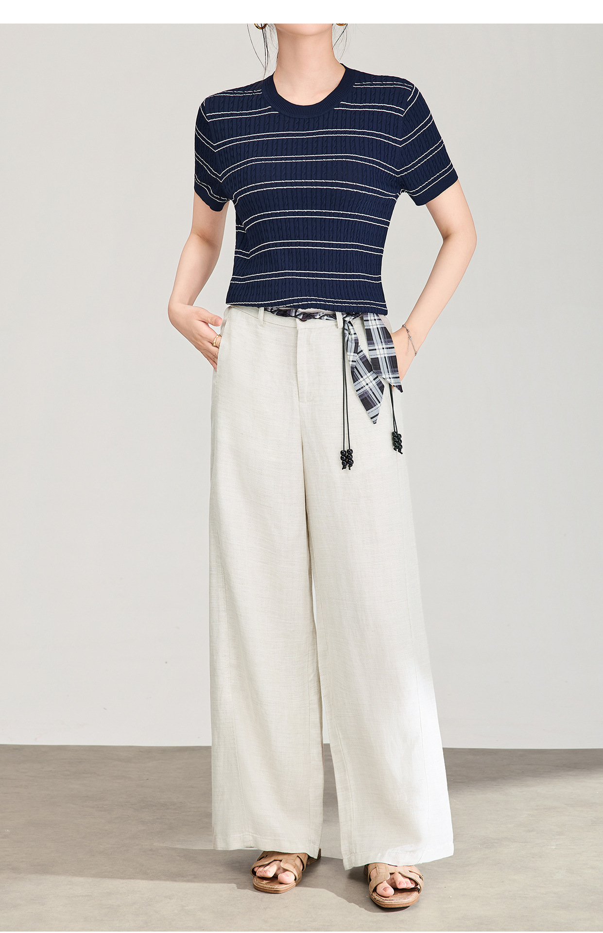 Quần culottes nữ ống rộng chất liệu linen phối dây rút cạp — màu sắc chi tiết 15
