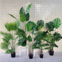 玫蕊仿真綠植造景仿真樹散尾葵室內裝飾植物手感龜背葉子盆栽批發