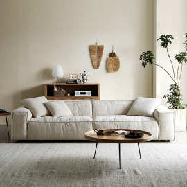 北欧侘寂风亚麻布艺沙发意式简约豆腐块组合三人位直排落地沙发