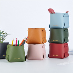 桌面收納盒多功能防水北歐ins皮革PU化妝刷收納筆筒簡約花瓶花器
