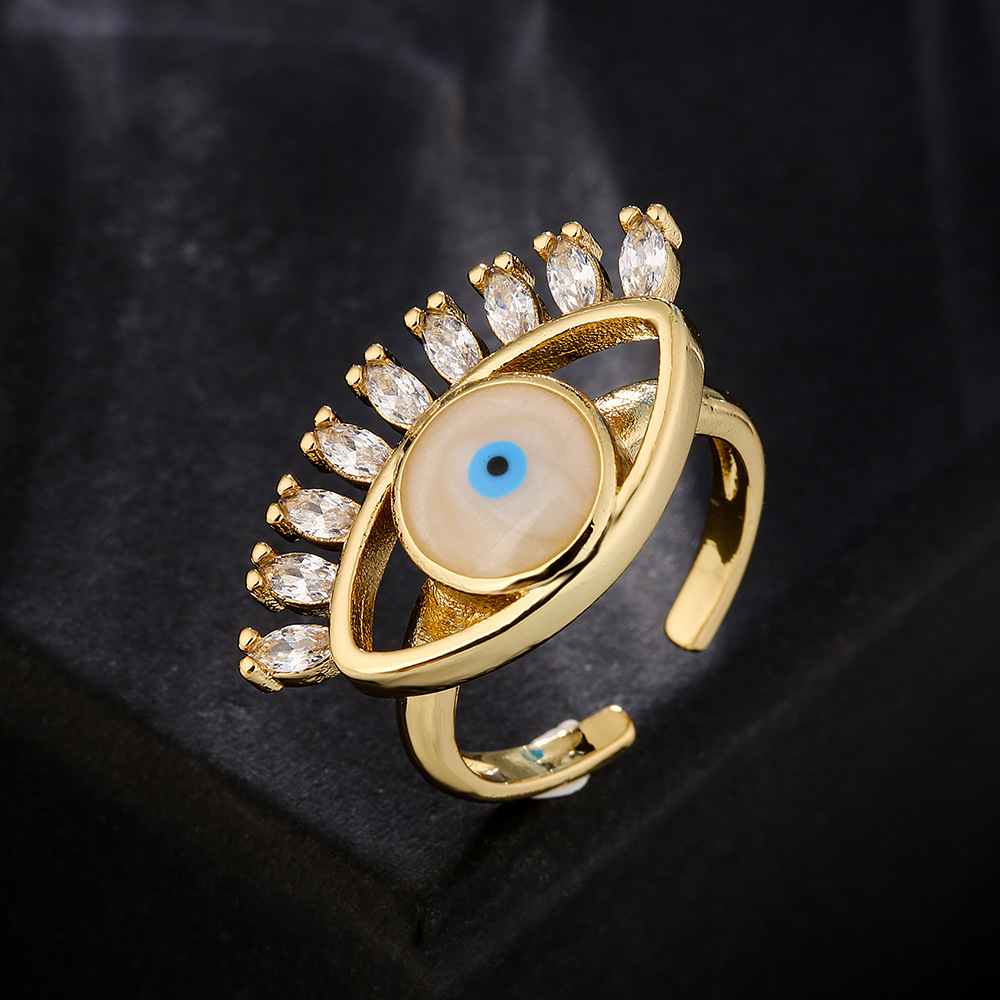 Fashion 18k Gold Drip Oil Zircon Devil's Eye Geometric Copper Open Ring Female display picture 1