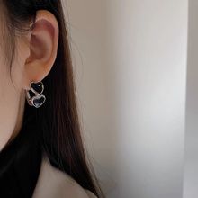 韩国黑桃甜心S925银针耳环新款甜酷黑色爱心女复古时尚高级耳饰潮
