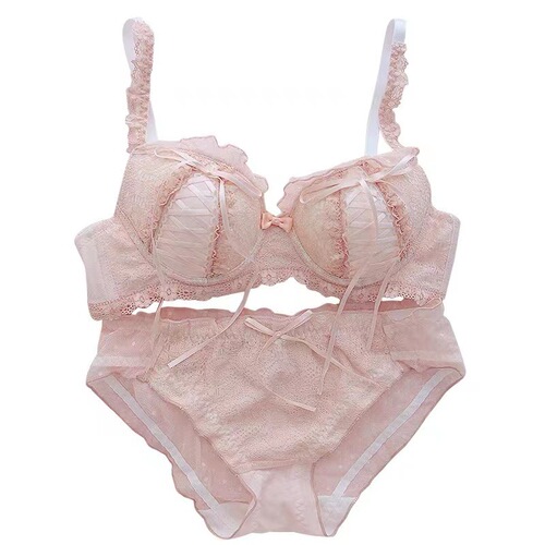 High-Quality Japanese Style Underwear for Women - Comfortable, Pure Desire, Sweet and Fresh, Clustered Lace Bralette Set without Underwire