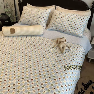 全棉三件套床盖绗缝夹棉防滑纯棉床单机洗水洗四季通用bedsheet