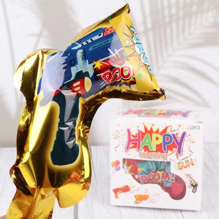 Internet celebridad mismo estilo en el extranjero inflable juguete fuegos artificiales pistola globo fuegos artificiales pistola fiesta de cumpleaños tubo de pulverización