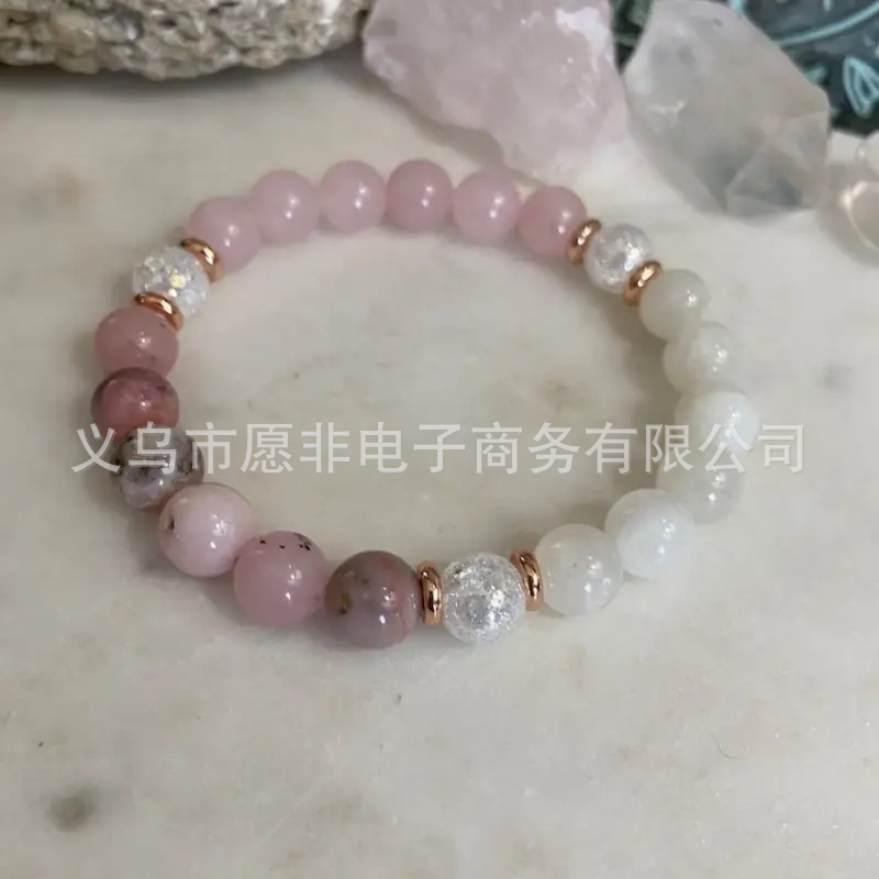 Cross-border hot sale rose stone pink opal broken quartz crystal women bracelet holiday celebration gift