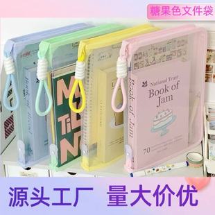 File Bag Transparent Handle Zipper Test Paper Folder Student Portable Cartoon with Plywood Hard Shell Storage Bag Wholesale