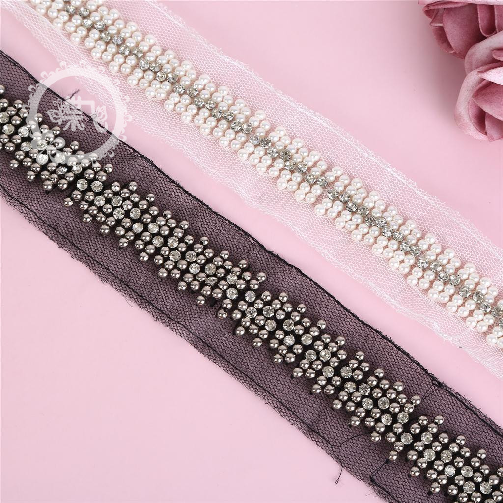 现货4cm韩版手工钉珠重工珍珠镶钻花边DIY服装发饰婚纱鞋帽辅料