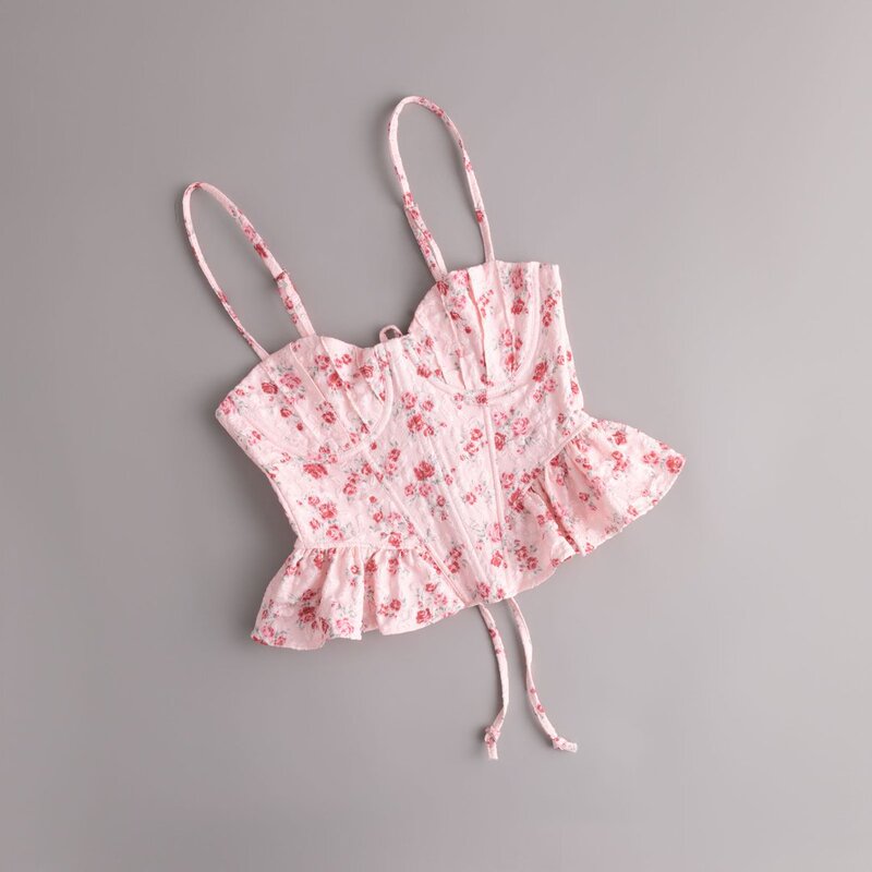 Ins European and American Style Spring and Summer Floral Irregular Ruffles Slimming New Sexy Backless Tie-Up Bustier Ins European and American Style Spring and Summer Floral Irregular Ruffles Slimming New Sexy Backless Tie-Up Bustier