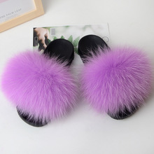 现货新款毛毛拖鞋浣熊貉子毛皮草狐狸毛凉拖鞋女欧美 欧洲站
