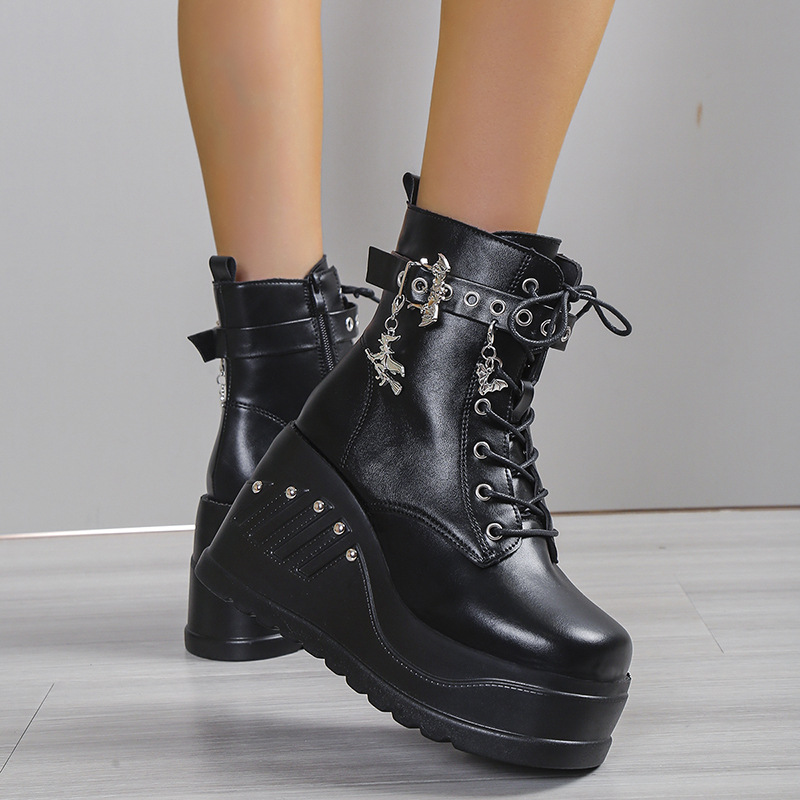 Women's Platform Wedge Boots Gothic Style Rivet Martin Boots_voghion.com