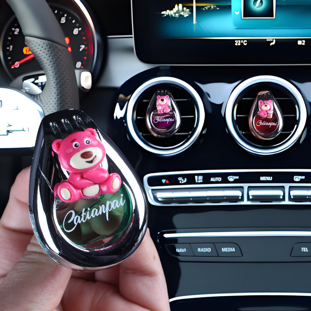 Aromaterapia para coche 2025 decoración de salida de aire de perfume para coche lindo oso decoración de fragancia para coche fragancia ligera duradera para coche
